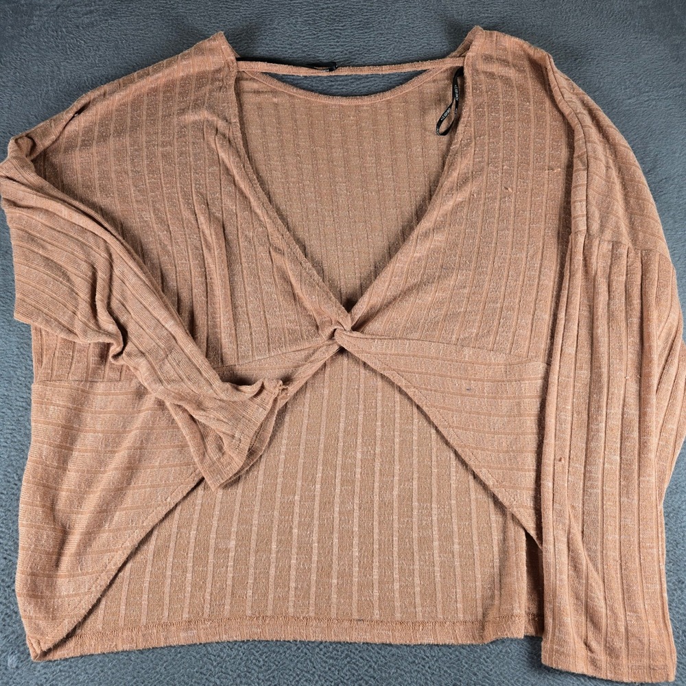 Forever 21+ Womens 2X Ribbed Twist Front V-Neck Top Long Sleeve Terracotta